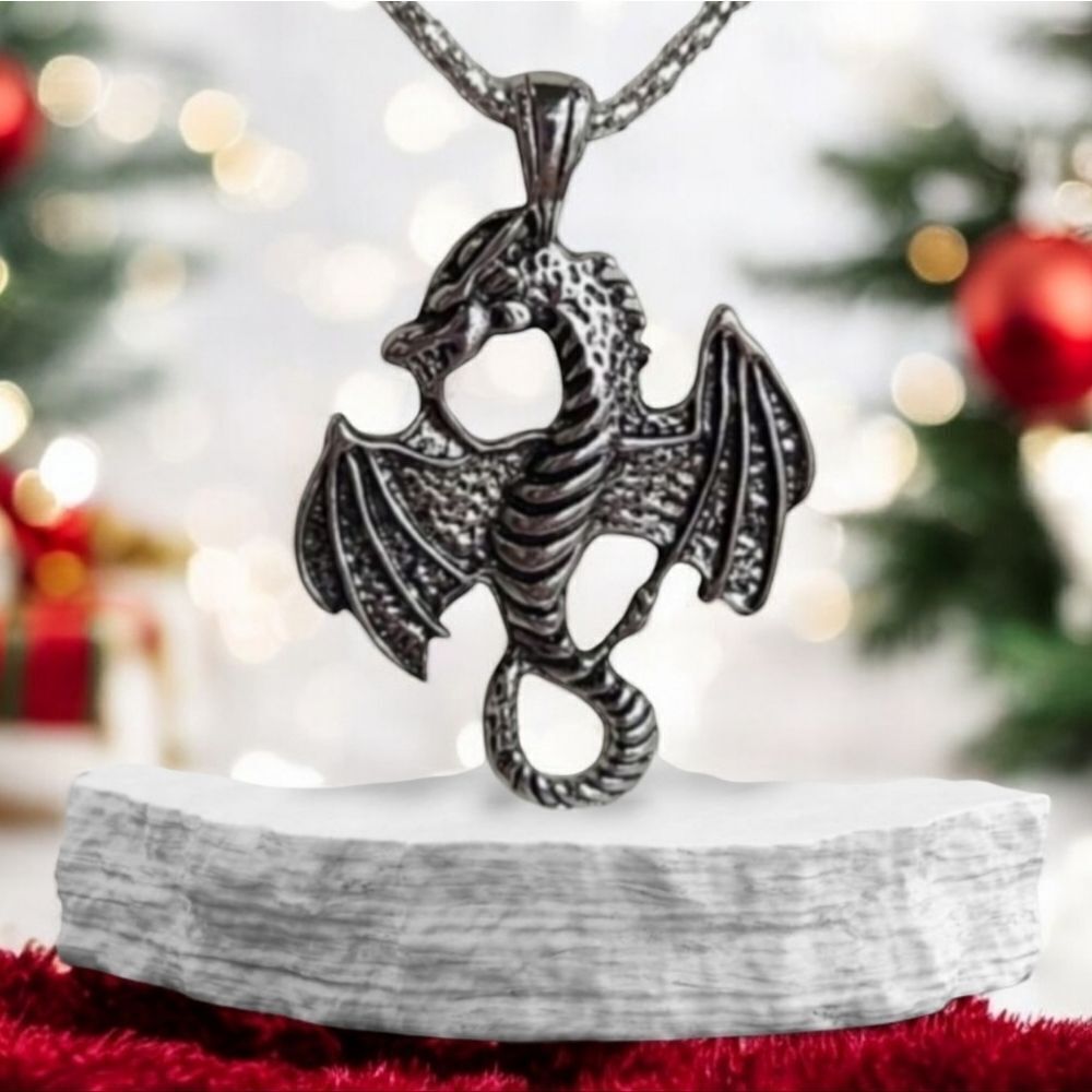 Winged Dragon Necklace Silver Zinc Alloy Pendant Men's Fashion Jewelry Chain